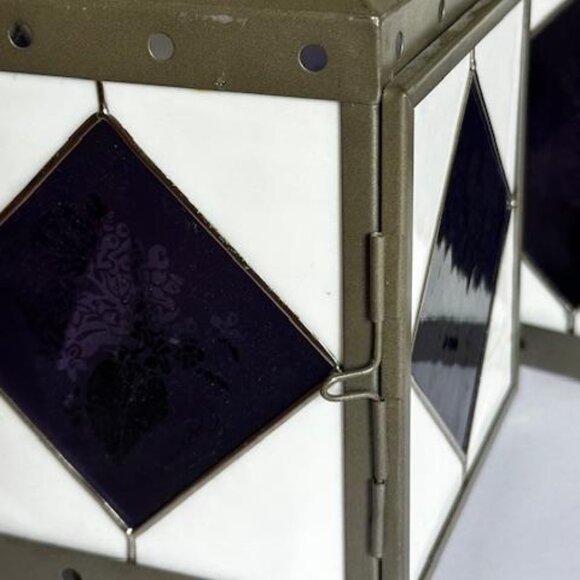 2 Marjolein Bastin Stained Glass Metal Lantern Candle Holder Cobalt Blue Floral - Picture 2 of 4